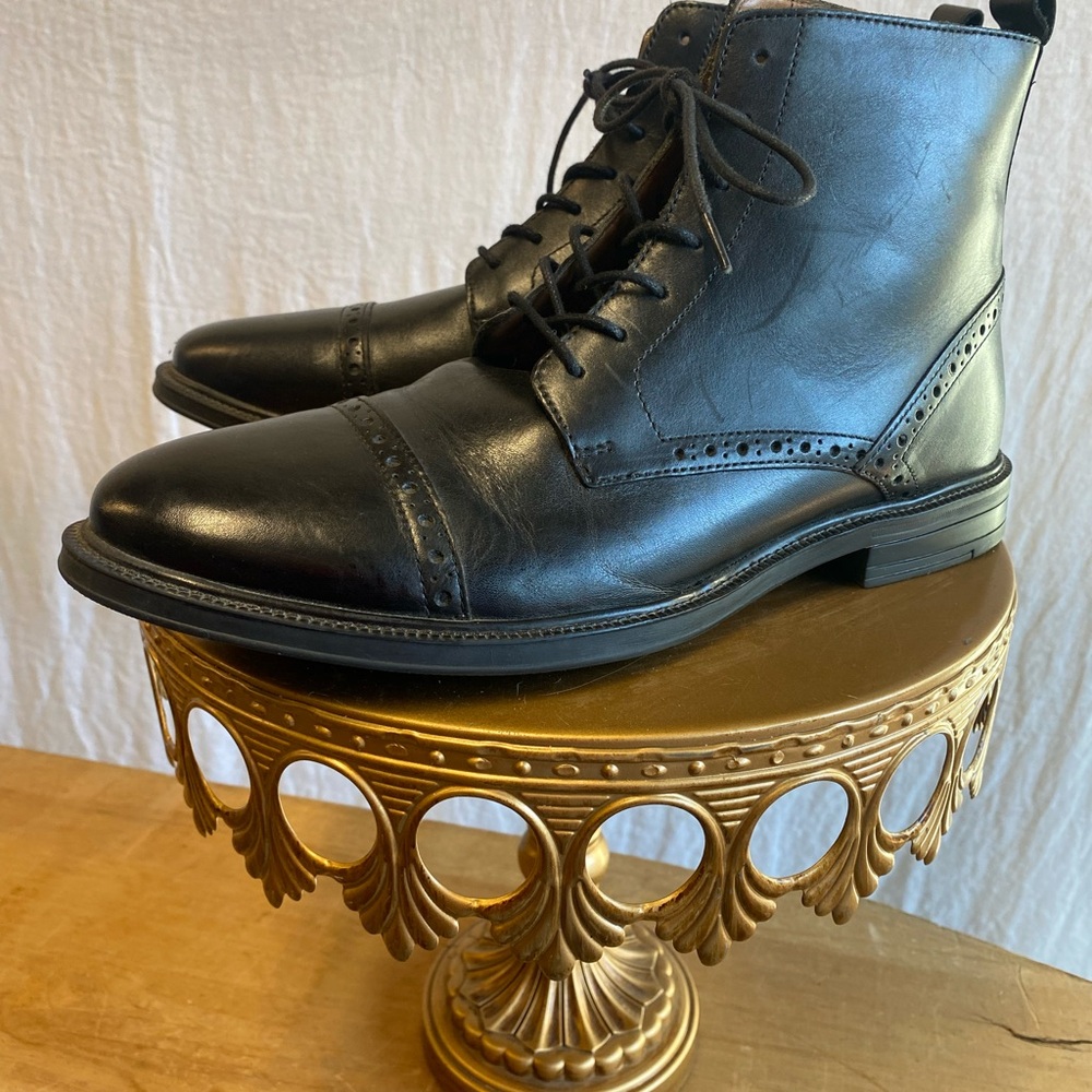 Mens Stafford Black Ankle Boots with Lace-Up Design and Smooth Leather